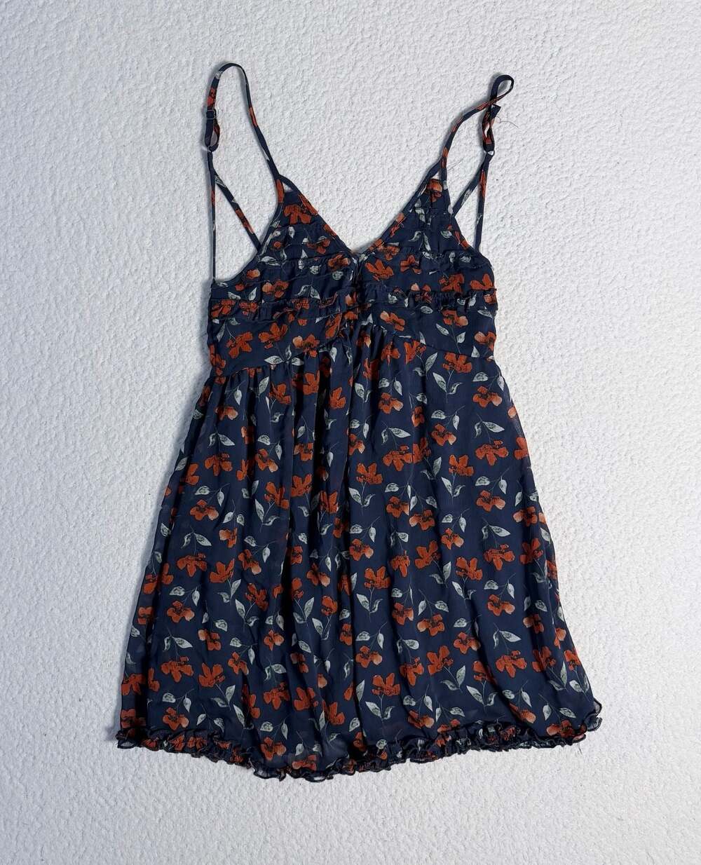 Trixxi Navy Floral Spaghetti Strap Ruffle Hem Mini Dress